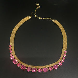 Vintage Pink Rhinestone Mesh Chain Necklace